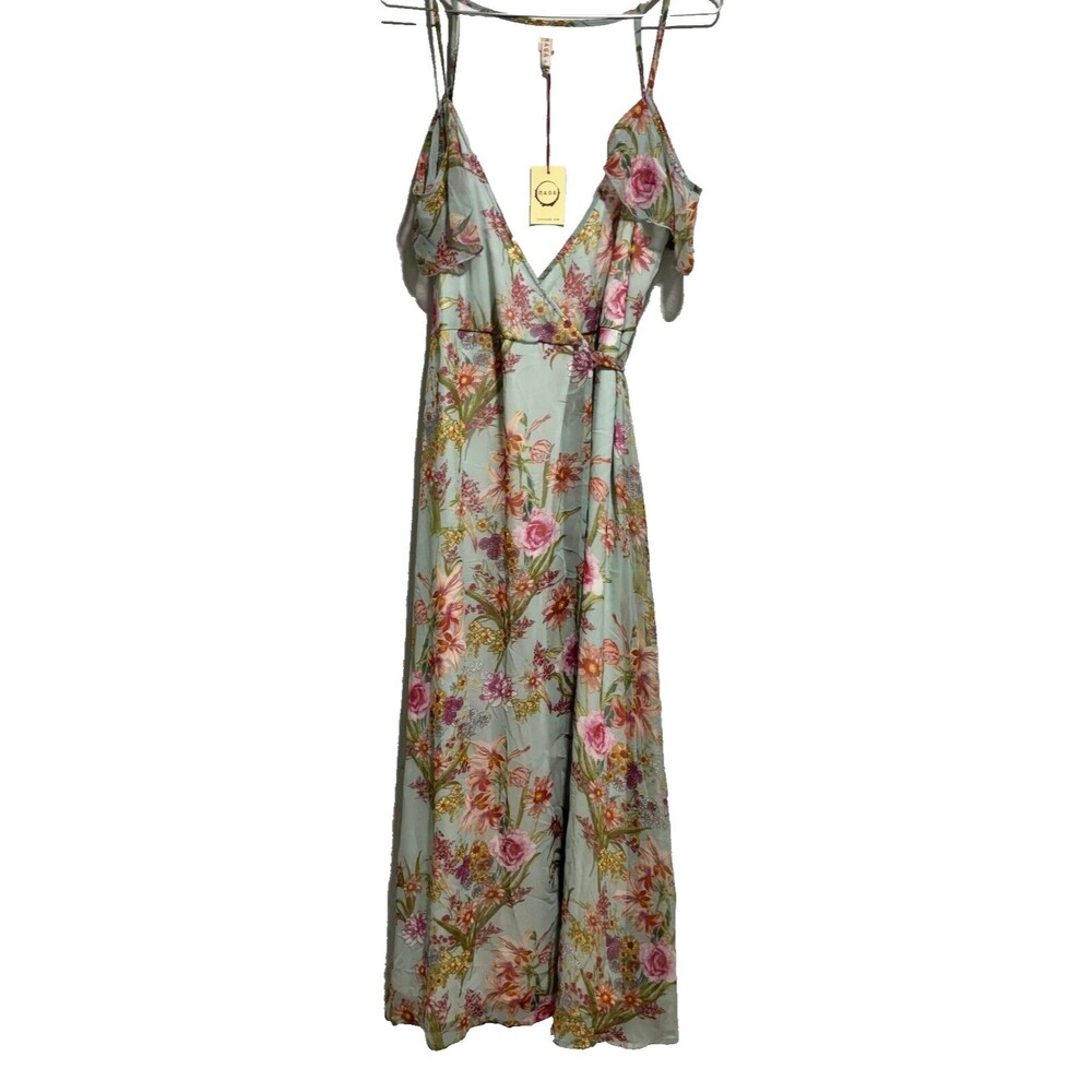 Raga Morning Bloom Floral Long Wrap Dress Large Multicolor Cold Shoulder Lined - Picture 2 of 10